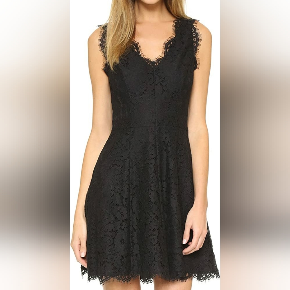 Joie Nikolina all over lace a-line mini dress black vneck size extra small